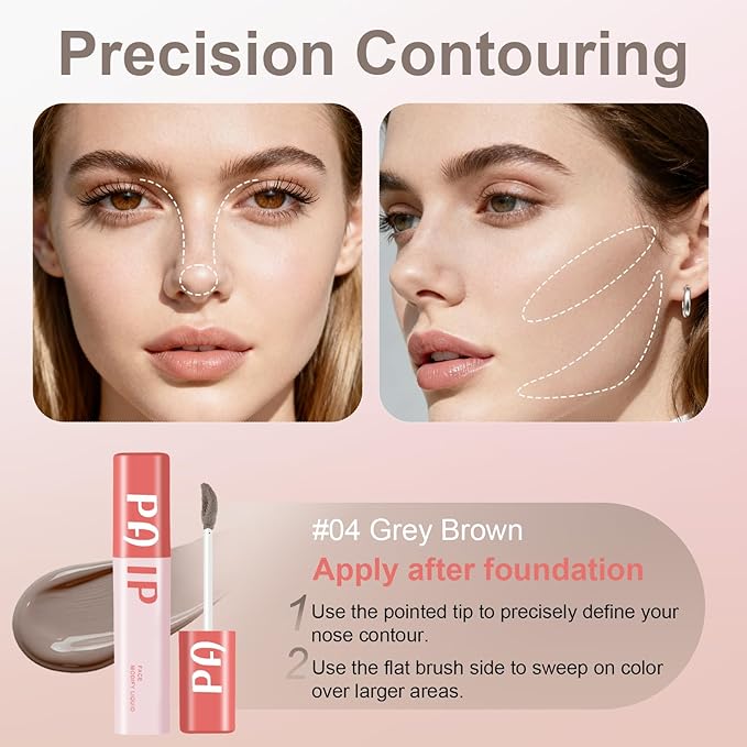 Cool Toned Liquid Contour Stick，Grey Nose Contour for Fair & Neutral Undertone Skin,Long Lasting Cream Bronzer Gray, Blendable Lightweight Contouring Makeup Vegan & Cruelty-Free#04 Grey Brown