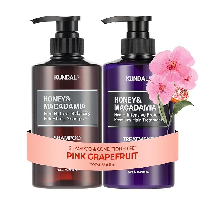 KUNDAL Korean Shampoo and Conditioner Set [Pink Grapefruit] Salon-quality, Long Lasting Scent, Moisturizing, Sulfate-Free, Argan & Macadamia Oil, Hair care, 16.9 fl oz each