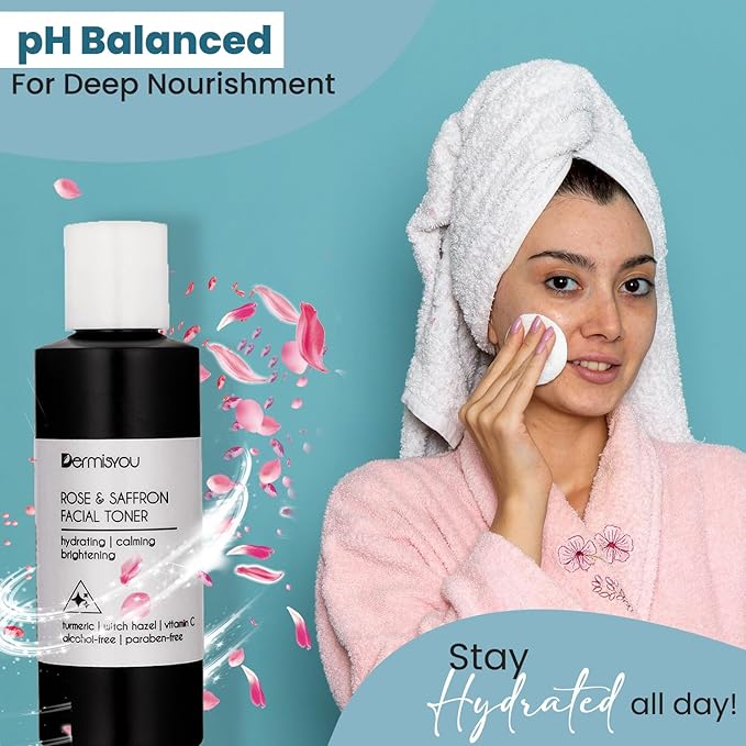 Facial Toner with Saffron & Rose Water | Cleansing, Hydrating, Calming, Brightening | Removes Dirt & Oil | Fights Acne, Clears Pores | Alcohol-Free Toner for a Refreshed, Beautiful Look | 4 oz