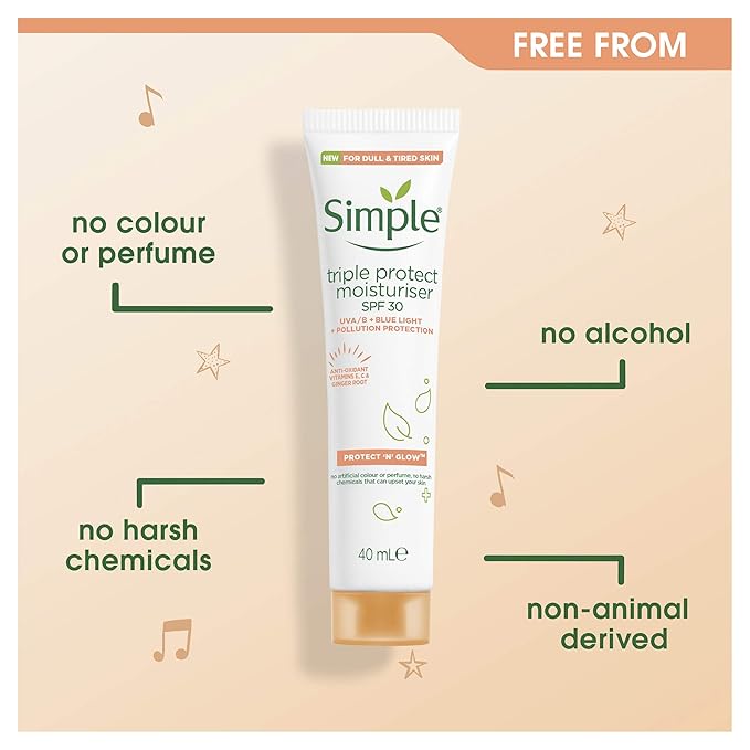 Simple Protect 'N' Glow SPF 30 For Glowing Skin Triple Protection Moisturiser Non-Chalky Vitamin C Face Cream 40 ml