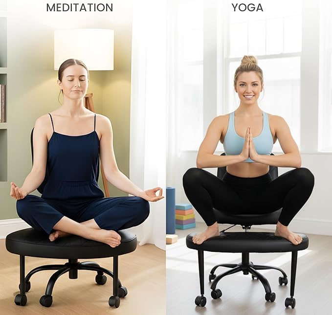 Cross Legged Office Chair Meditation ADHD Yoga Chair for Adults with Ergonomic Back Support Cushioned Seat and Leg Rest for Criss Cross Sitting Kneeling Fidgeting Height Adjustable 360° Swivel