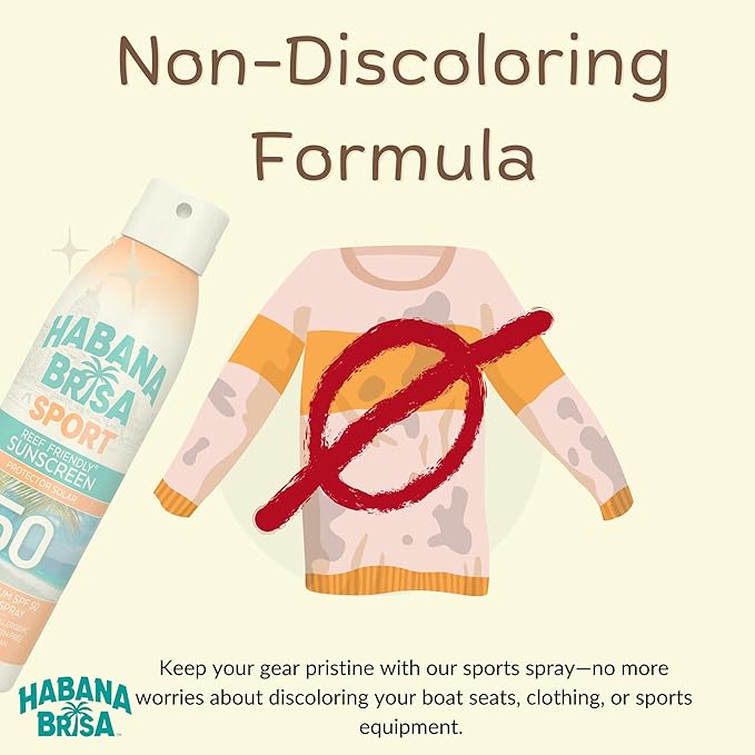 Habana Brisa Reef-Friendly Sport SPF 50 Sunscreen Spray – Broad Spectrum UVA/UVB Protection, HAWAII ACT 104 COMPLIANT, Water-Resistant, Non-Greasy, NON GMO & Vegan, 6 FL OZ