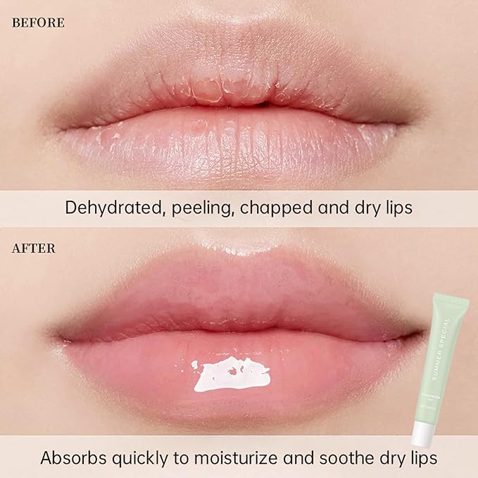 5 PCS Summer Special Lip Butter Hydration Lip Gloss with Shea Butter & Olive Oil Soothes Dry Lips and Lip Care Lip Balm with Natural Tint & Gloss Effect Lip Stain Vanilla/Mint/Iced Coffee/Cake/Guava