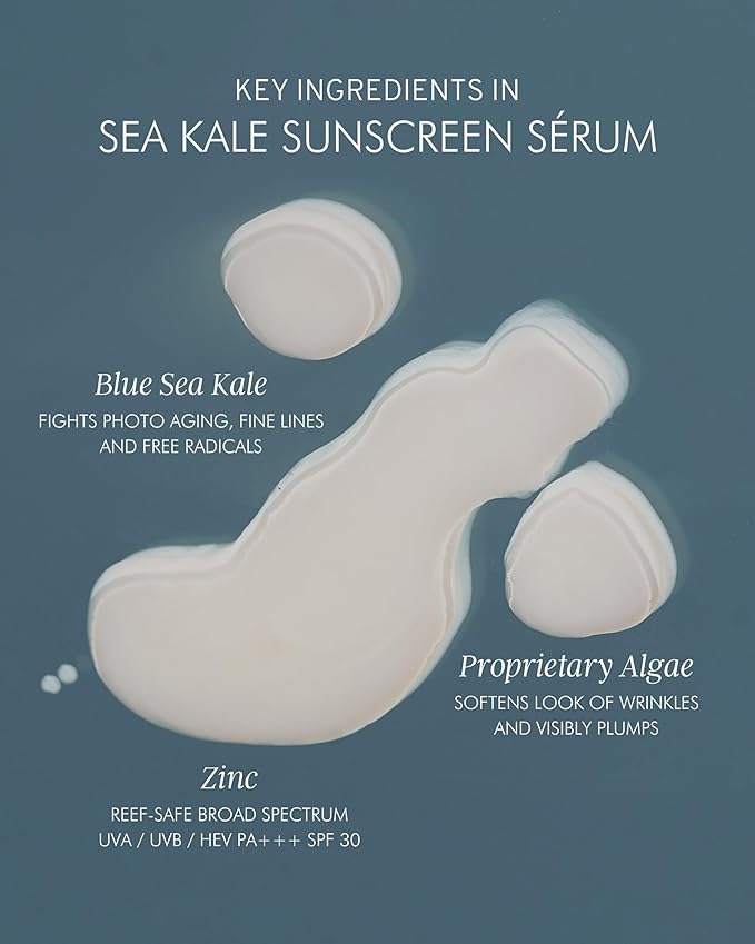 MARA Sea Kale Sunscreen Serum SPF 30 – Hydrating Face Oil Sunscreen with Zinc Oxide, Algae & Antioxidants – Broad Spectrum UVA/UVB Protection, No White Cast, Dewy Glow (1 oz / 30 ml)