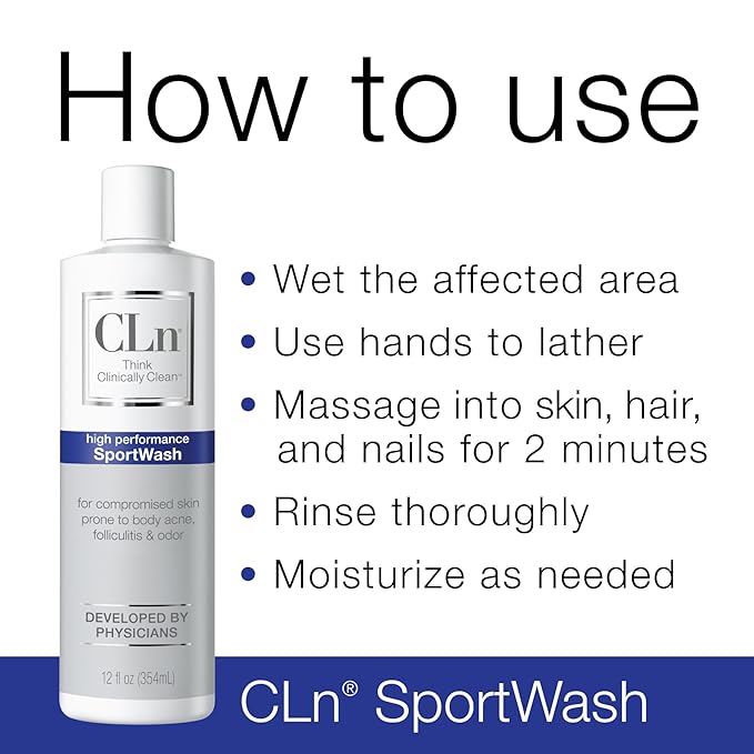 CLn® SportWash – High-Performance Sport Body Wash, For Men & Women Prone to Body Odor, Foot Odor, Ringworm, Folliculitis, & Back Acne, Fragrance-Free & Paraben-Free, 12 fl. oz. (Pack of 2)