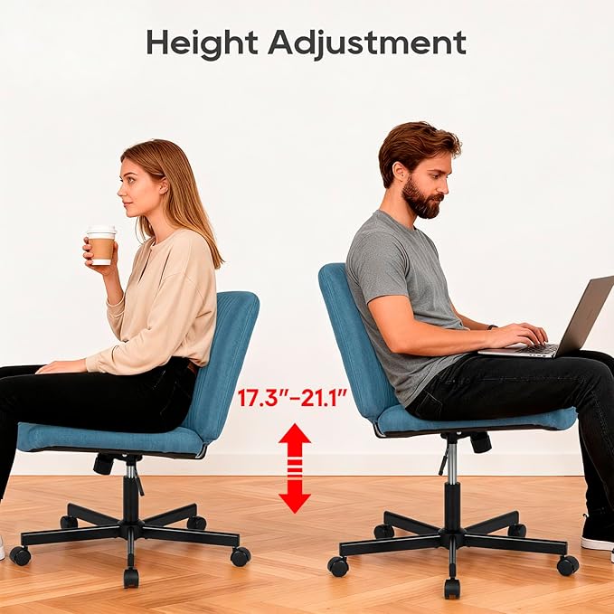 PayLessHere Criss Cross Chair Wide, Armless Office Desk Chair,Backrest Vanity Chair with Wheels 360 Swivel, Height Adjustable for Home Office, Home Office Blue