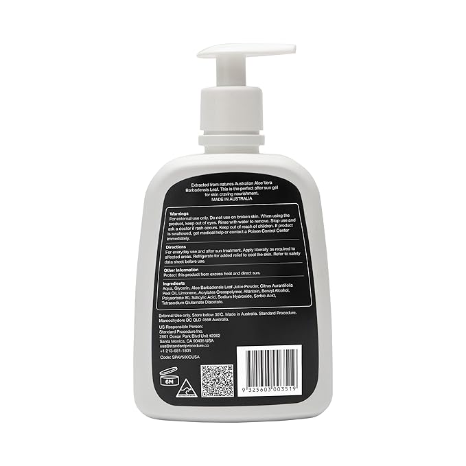 Standard Procedure. Aloe Vera Gel, Soothing Relief for After Sun, Moisturizes and Refreshes Dry Skin, Pure Aloe Vera, Non-Greasy, 16.9 oz