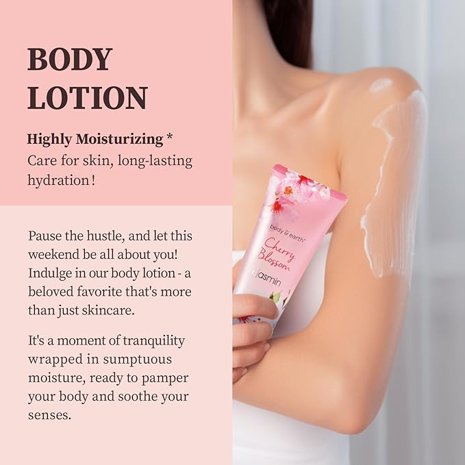 Body & Earth Spa Gifts for Women Self Care Kit - 8pcs Cherry Blossom & Jasmine Bath Sets for Women, Birthday, Mother's Day Gifts for Mother, Wife, Girlfriends