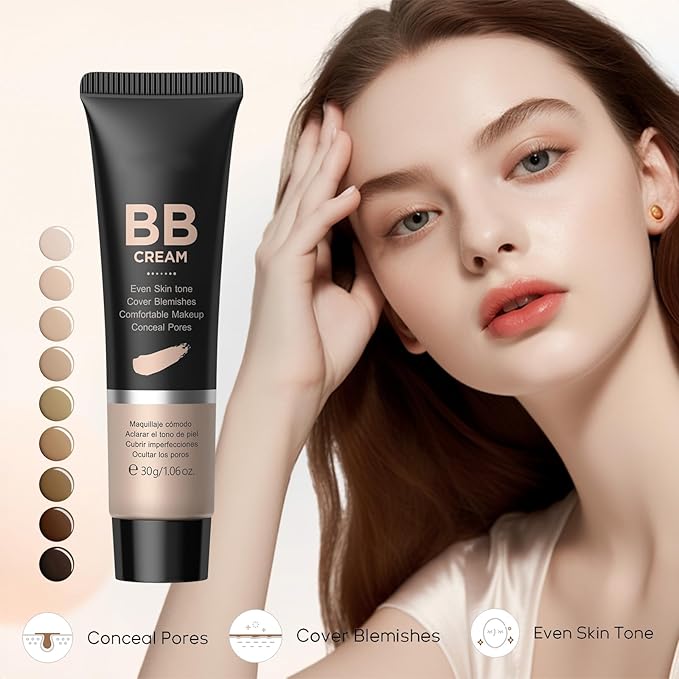 Hydrating BB Cream Tinted Moisturizer, 9Colors Full-Coverage Foundation & Concealer, Brighten Skin Tone & Cover Pores, Oil Control & Cover Flaws,Natural Finish for All Skin Types,210 Medium