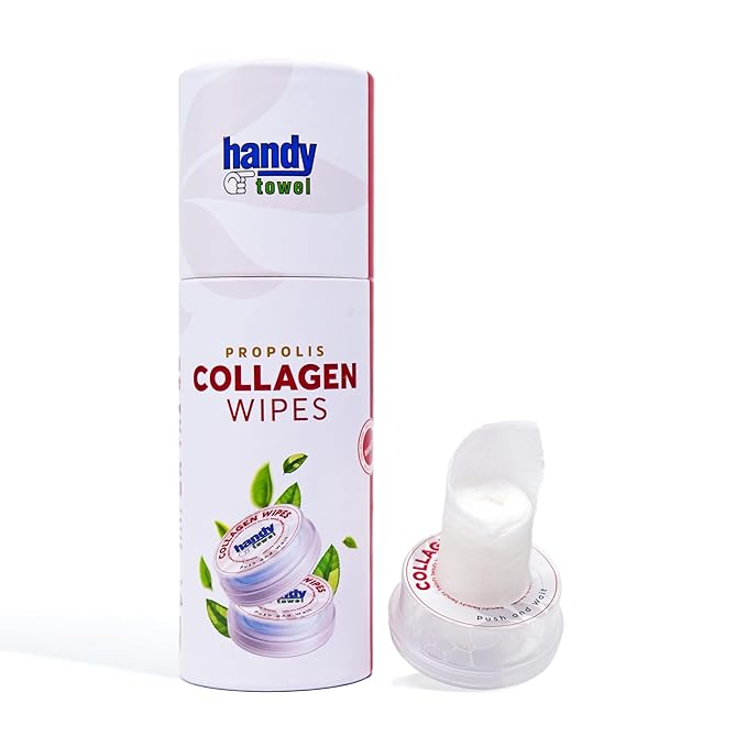 Handy Towel Collagen Facial Care Wipes, Face Care Travel-Size Magic Wipes, Skin Reducing Wrinkles Propolis Towelettes, Hyaluronic Acid Skin Care and Cleanser Wipes Solution, 8 Count