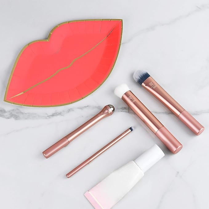 Real Techniques Prep and Prime Makeup Brush Set, Ideal for Exfoliating & Applying Primers, Moisturizers, & Serums, Skincare Tools, Synthetic Bristles, Cruelty-Free & Vegan, 4 Piece Set