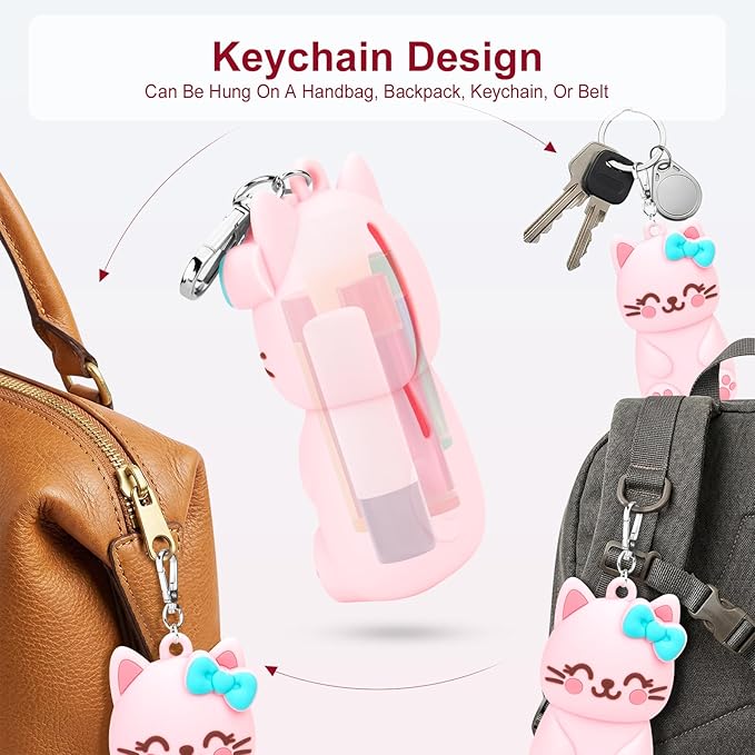 BrainKer Chapstick Holder Key Chain Cute Cartoon Design Lip Balm Holder Keychain Storage Bag Silicone Lip Gloss Holder Case