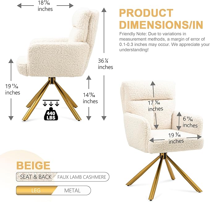 Kiztir Vanity Chair No Wheels Upholstered Teddy Vanity Chair with Back Gold Metal Criss Cross Home Office Desk Chair Boucle Accent Chair Modern Reading Chair Armchair for Living Room, Bedroom (Beige)