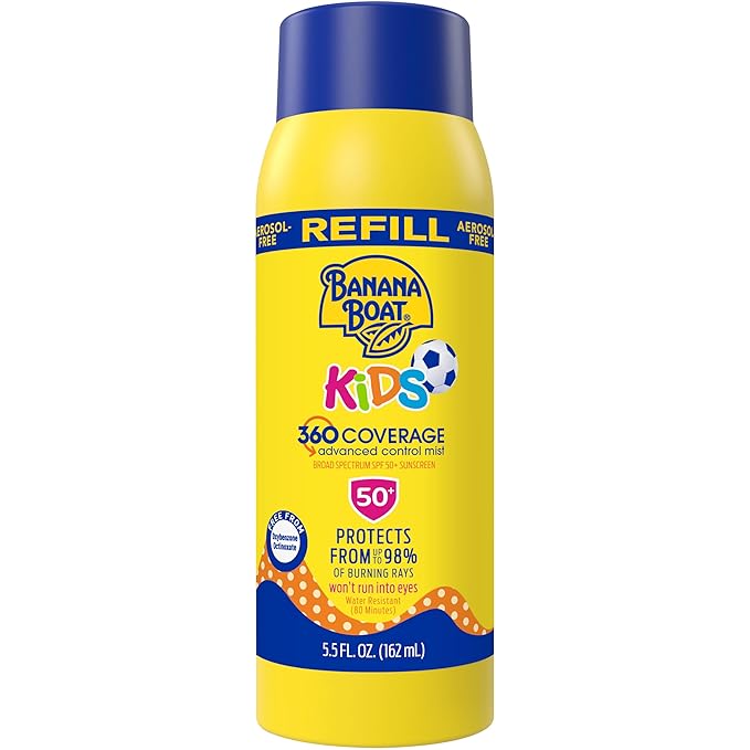 Banana Boat 360 Coverage Kids Sunscreen Mist SPF 50 Refill | Kids Spray Sunscreen, Non Aerosol SPF 50 Spray, Childrens Sunblock, 360 Coverage Refill, 5.5Fl Oz