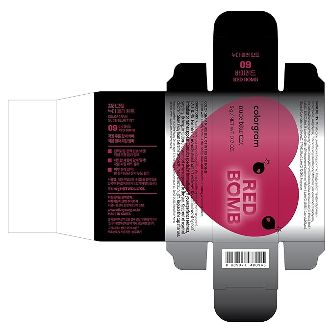 COLORGRAM NUDE BLUR TINT 09 RED BOMB | K-Beauty Makeup, Soft-Focus Matte Lip Stain, 2-in-1 Lip & Cheek | Lightweight Blurring Tint for a Smooth & Airbrushed Finish, Non-Sticky Formula