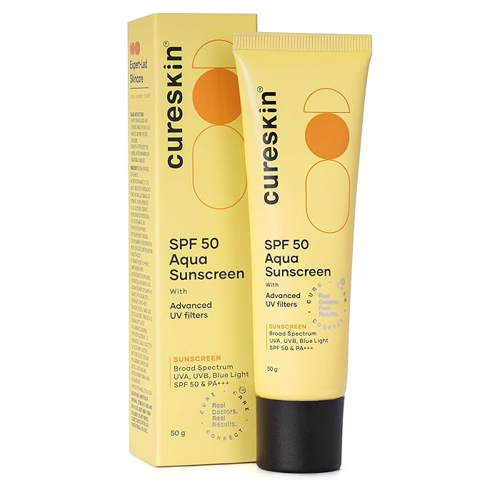 Cureskin SPF 50 Aqua Sunscreen with Advanced UV Filters | Broad Spectrum Sun, UVA, UVB, Blue Light Protection, SPF 50 & PA+++, 1.76 Ounce (Pack of 1)