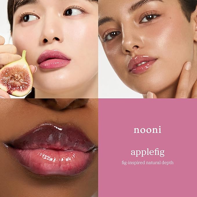 NOONI Korean Lip Oil - Applefig | Long-Lasting, Moisturizing, Plumping, Revitalizing for Dry Lips, Waterproof, No Peel Off, Hydrating, Nourishing Crystal Clear Lip Stain, 0.12 FL Oz