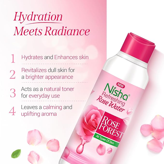 Nisha Refreshing Rose Water For Face 120ml | Gulab Jal For Face | Skin Toner For Glowing and Hydrating Skin | Pore Tightening | Balances pH | Makeup Remover| All Skin Type | Face Toner For Women & Men
