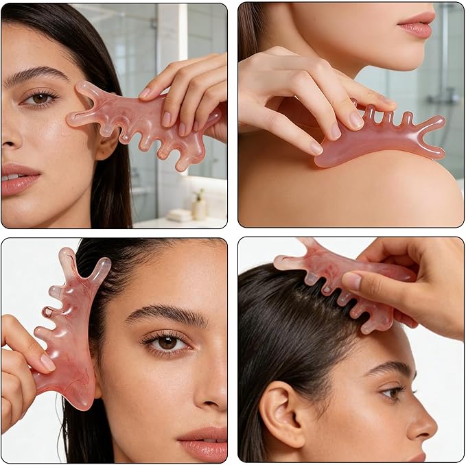 Lymphatic Contour Face Brush,Face Brush for Lymphatic Drainage,Guasha Brush for Face with 3-Piece Gua Sha Set for Face, Ergonomic Daily Dry Brush for Drainage with Bian Stone Gua Sha Facial Tools