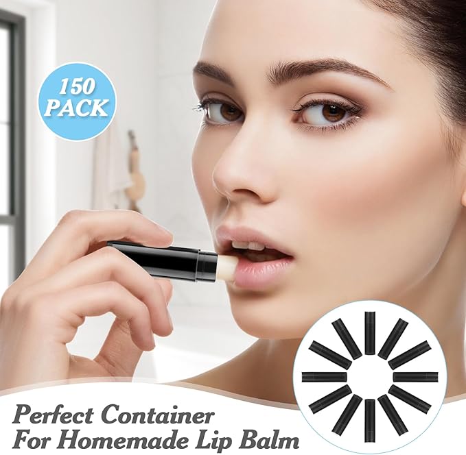 150 Pcs 5.5g Twist-up Lip Balm Tubes,Empty Plastic Chapstick Containers Rotatable Deodorant Sample Containers for DIY Lipsticks,Lip Gloss,Homemade Solid Perfume,Suitable for Filling Tray,Black