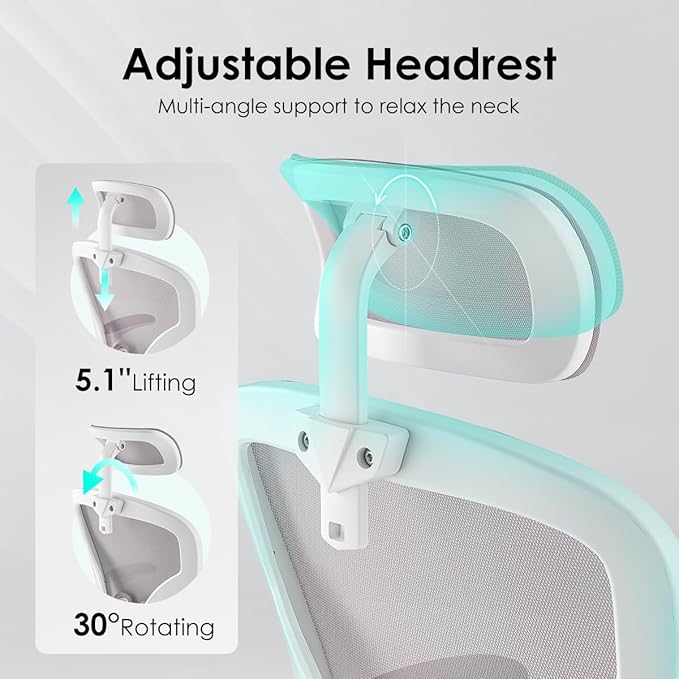 Farini Ergonomic Office Chair, Home Office Desk Chair with Headrest, High Back Swivel Computer Chair with Armrests and Adjustable Lumbar Support for Home Office Study Room, White & Gray
