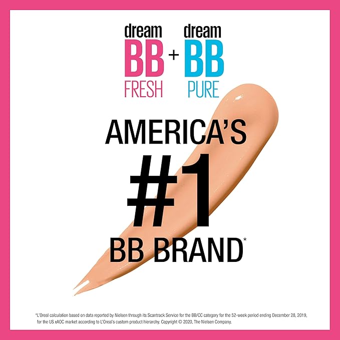 Maybelline Dream Fresh BB 8-in-1 Beauty Balm Skin Perfector SPF 30, Light/Medium, 1 oz (Pack of 3)