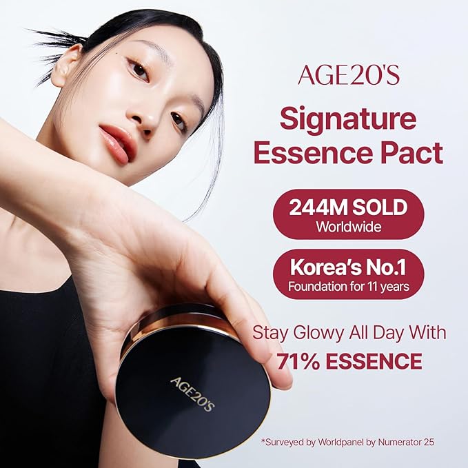 [MINI SIZE] AGE20'S Signature Essence Pact | 15C | Vegan Korean Cushion Foundation | Pack of 1 | Cream Foundation, Dewy & Glow Finish, Natural Coverage, SPF 50+ | 0.14 oz
