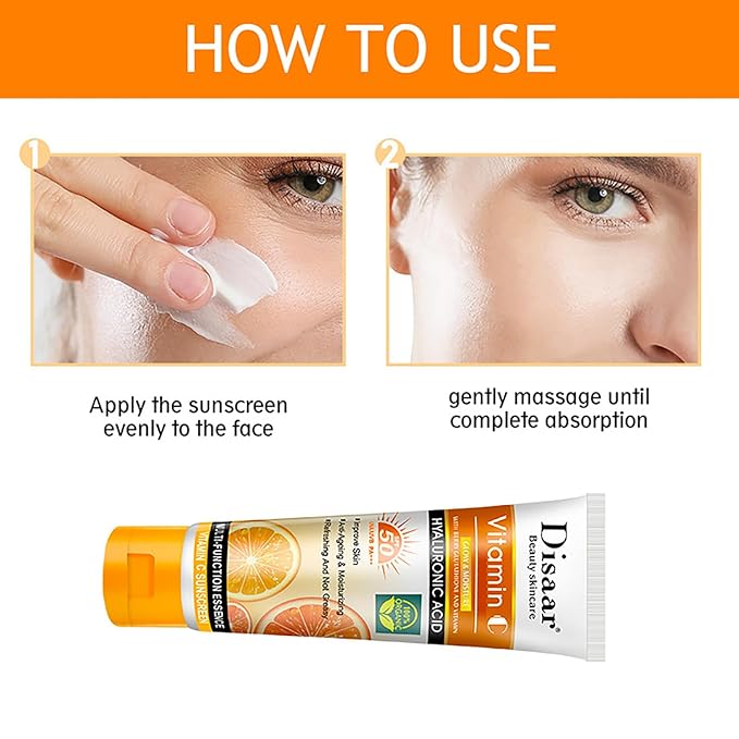 DISAAR BEAUTY Vitamin C Sunscreen Orange Extract Hyaluronic Acid SPF50 UVA/UVB PA+++ Moisturizing Refreshing Skin 50g / 1.69fl.oz
