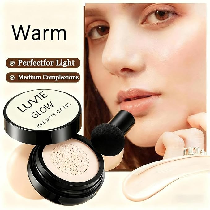 Foundation for Older Women | Warm - Perfectfor Light/Medium Complexion Mushroom Head Air Cushion CC Cream - BB Cream Full Coverage Makeup Foundation Long Lasting Waterproof Hydrating Lightweight