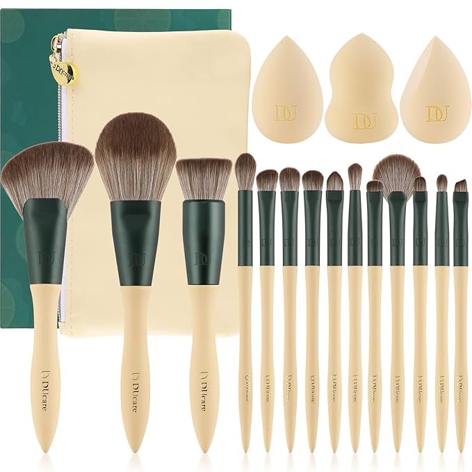 DUcare Makeup Gift Set 18PCS,with 14pcs Makeup Brush Set 3Pcs Makeup Sponges 1PC Cosmetic Bag for Foundation Blending Powder Blush Concealers Eye Shadows