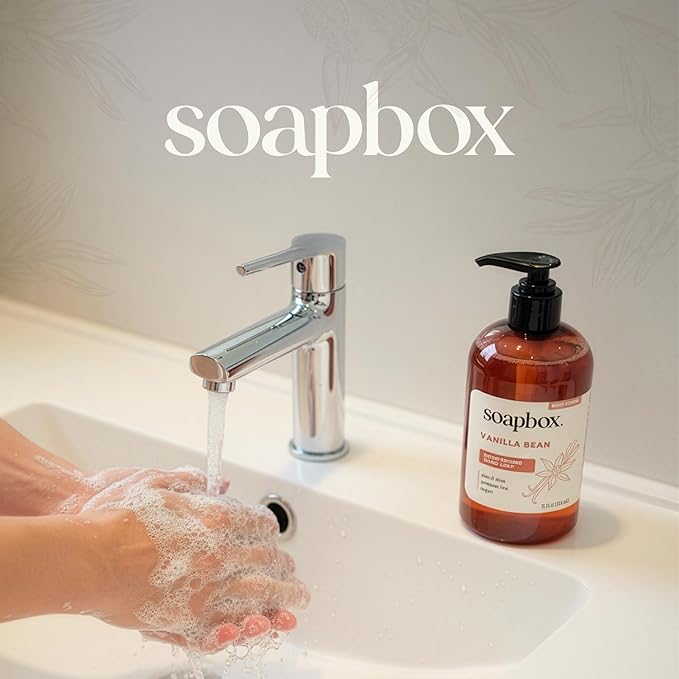 Soapbox Liquid Hand Soap, Vanilla Bean - Gentle, Moisturizing Hand Cleanser, Vegan, Cruelty Free Hand Soap for Bathroom and Kitchen, 12oz Pump Bottles (Pack of 3)