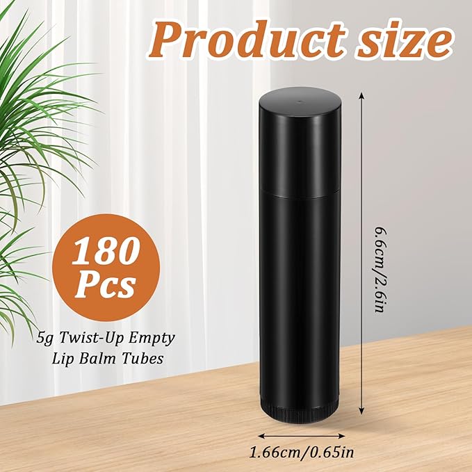 180 Pcs 5g Black Twist-Up Empty Lip Balm Tubes - DIY Lip Balm Containers for Lipstick, Lips Gloss & Solid Perfume