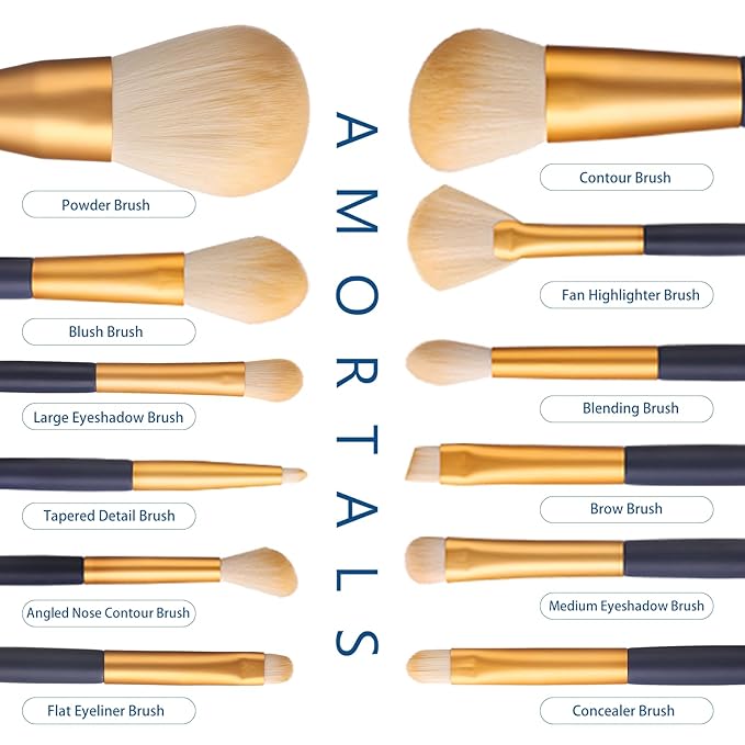 AMORTALS Makeup Brush Set, 12PCS Makeup Brushes Set Professional, Premium Synthetic Foundation Powder Concealers Eye shadows Blush Makeup Brushes with Storage Bucket and Bag