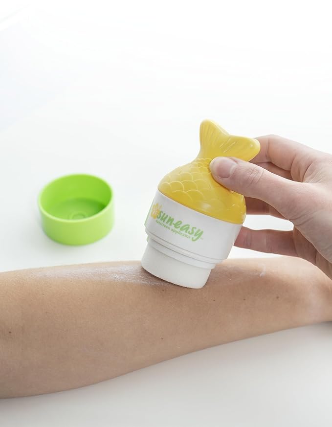 Sun-Easy Sunscreen Applicator, Refillable Roll-On with Sponge for Kids and Babies, Fun, Fast and Mess-Free application, Holds 80 ml, Fish/Blue Cap