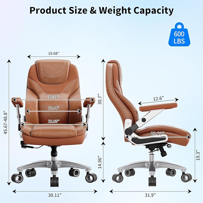 Big and Tall Office Chair with 5D Arms, 600lbs Fabric & PU Leather Heavy Duty Desk Chair, Adjustable Lumbar Support & Height, Tilt Function, High Back Ergonomic Executive Computer Chair