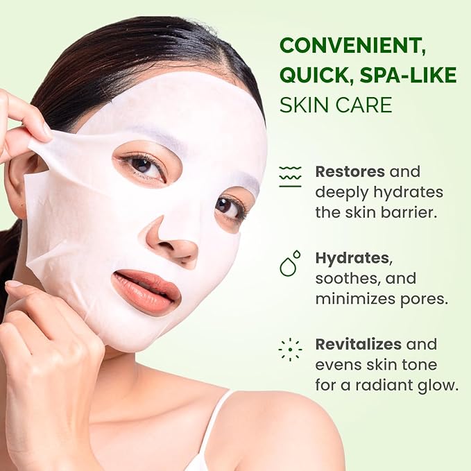 PLANTIFIQUE Facial Sheet Mask Chill Cica 5 Pack – Calming & Soothing and Korean Glycolic Acid Toner Pads with CICA, 60 Pcs
