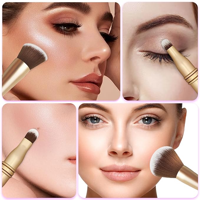 4 in 1 Makeup Brush Set, Travel Makeup Brushes with Case, Foundation Brush/Blush Brush, Eyeshadow Powder Brush,Concealer Brush (gold-plastic case)