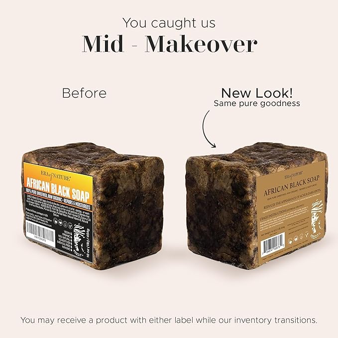 era of nature Best Raw ORGANIC AFRICAN BLACK SOAP, for Dry Skin and Skin Conditions. Pure & Natural Ingredients, Imported From Ghana - 1lb (16oz)