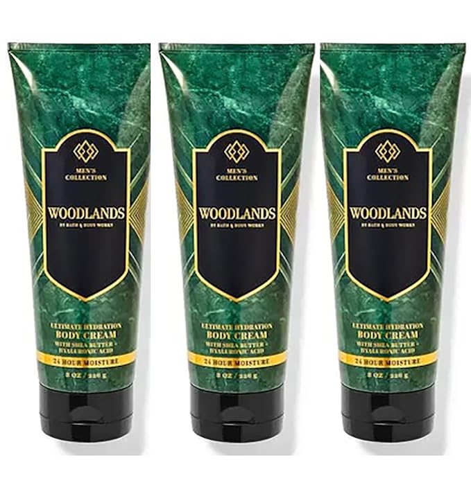 Bath & Body Works For Men Woodlands Ultimate Hydration Shea Butter Body Cream, 8 OZ, 3 Pack (Woodlands)