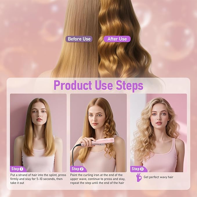 Hair Crimper, Professional 1/2 Inch Curling Iron, 3 Ceramic Barrels Hair Waver with Small Negative Ions, Dual Voltage for Home and Travel