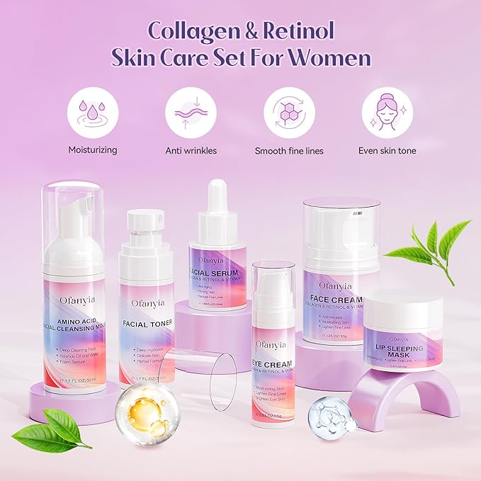 Valentines Day Gifts for Women, Collagen Retinol Skincare Set, 6 Pcs Anti-Aging Skin Care Set with Hydrating Cleanser, Eye Cream, Toner, Cream & Lip Mask, Facial Kit for Women, Birthday Gift for Her
