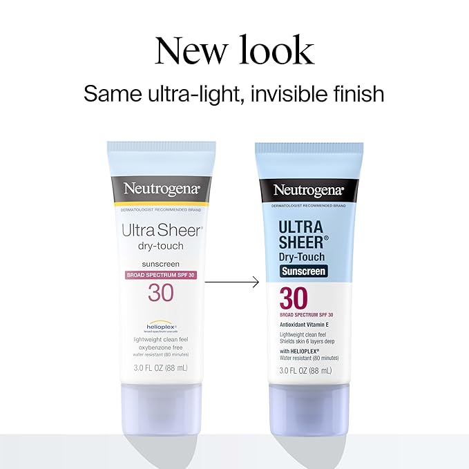 Neutrogena Ultra Sheer Dry-Touch Sunscreen For Face & Body, SPF 30 Broad Spectrum UVA/UVB Protection, Lightweight Water Resistant & Non-Greasy, Travel Size Sunscreen, 3 fl. oz (Pack of 3)