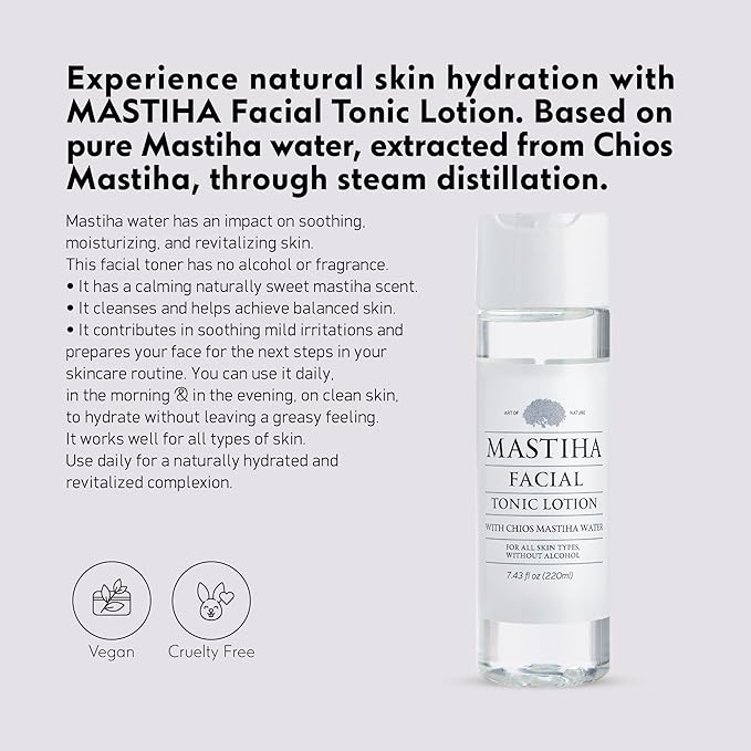 Mastihashop Facial Toner Lotion - Alcohol-Free Face Toner with Distilled Chios Mastiha Water - Hydrating and Moisturizing Toner for All Skin Types - Vegan & Cruelty-Free - 220ml / 7.43 fl oz