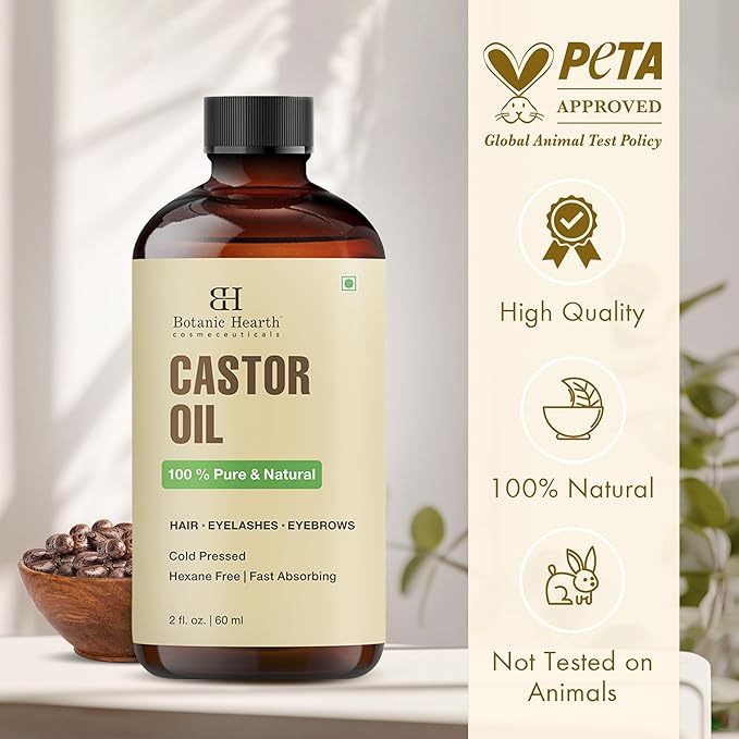 Botanic Hearth Castor Oil & Hair Treatment Oils 2 Fl oz| 100% Pure & Natural, Cold Pressed |For Hair, Eyelashes & Eyebrows | Hexane Free, Fast Absorbing | With Applicators & Dropper | All Hair Types