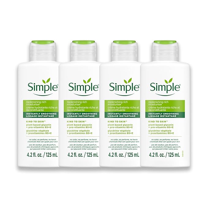 Simple Kind To Skin Replenishing Rich Moisturizer - Face Cream Nourishes and Hydrates - Face Moisturizer with Niacinamide, Vitamins B5 and E - 4 pc