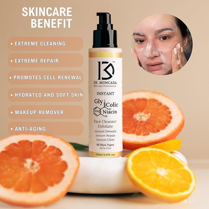 Glycolic Acid Face Wash Exfoliating Face Cleanser B3 Niacinamide Cleanser Instant Makeup Remover 10% Glycolic Acid Pore Minimizer Exfoliating face wash for Women & Mens face wash All in1- All U Need