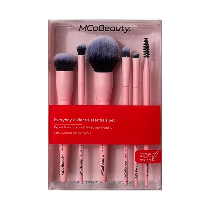 MCoBeauty - Everyday 6 Piece Essentials Brush Set - Complete Makeup Brush Collection for Face, Eyes & Brows, Soft Synthetic Bristles - Makeup Brushes Set, Brochas para Maquillaje