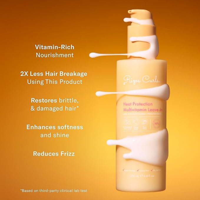 Rizos Curls Multivitamin Leave-In Heat Protection Up to 450°F – Strengthen, Repair & Add Shine to Straight, Wavy, Curly, Coily Hair Types 1a–4c – Sulfate & Paraben Free