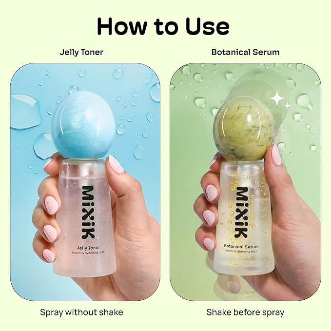 MIXIK Jelly Toner Spray for Face + Korean Hydrating Serum Spray Bundle K-Beauty Skincare Set (2 x 80 ml)