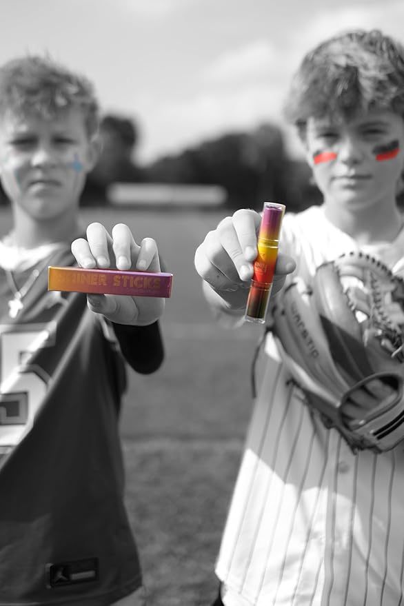 SHINER STICKS™ Dual-colored Applicator Athletic Sunscreen Sticks, 9 Colors, SPF30 UVA & UVB Protection, Water-Resistant, Moisturizer, Glare Reduction, Easy application & removal (Red and Black)